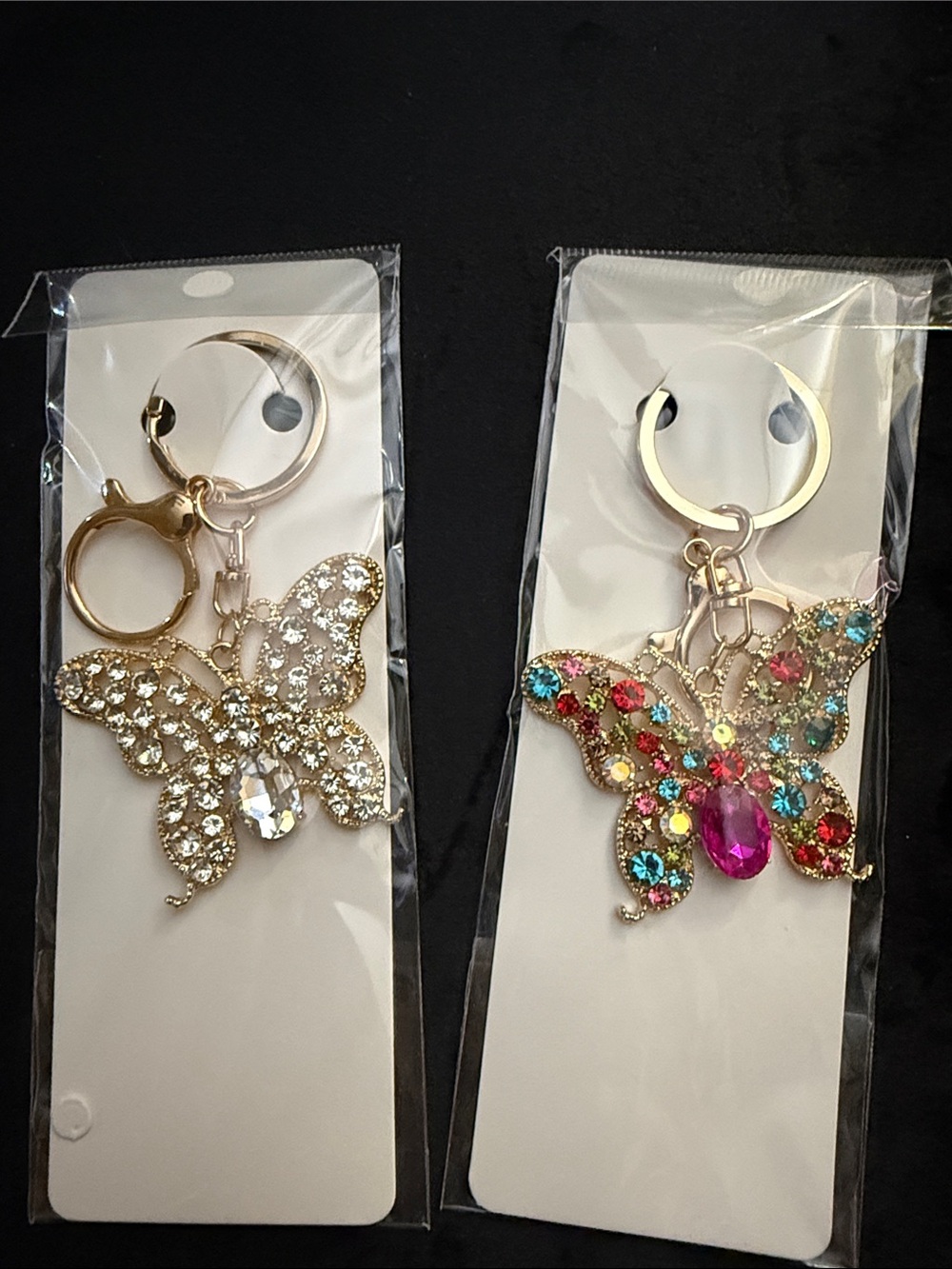You get both! Butterfly Keychain or Bag Charm - Clear and Multicolor Stones